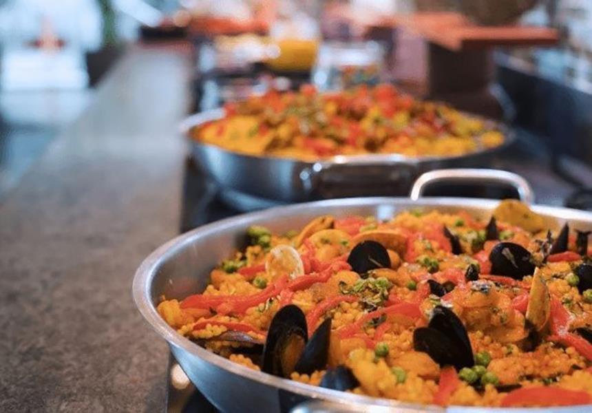 Food being prepared on a pan