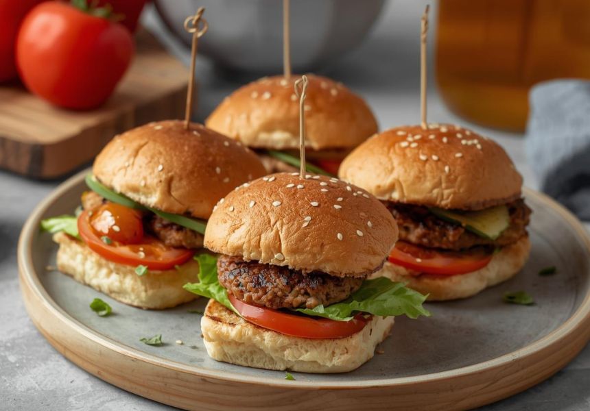 plate of mini slider hamburgers