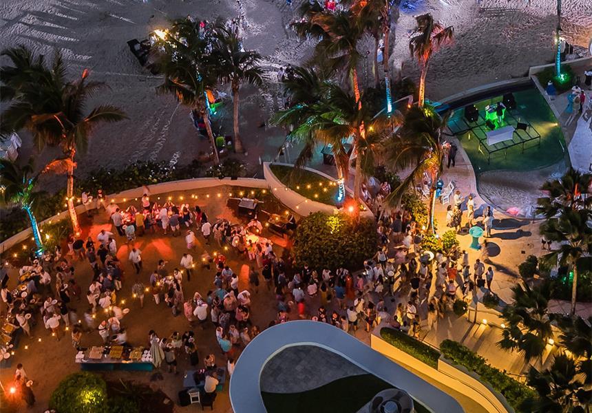Arial view of patio at night