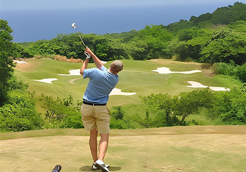 A man playing golf