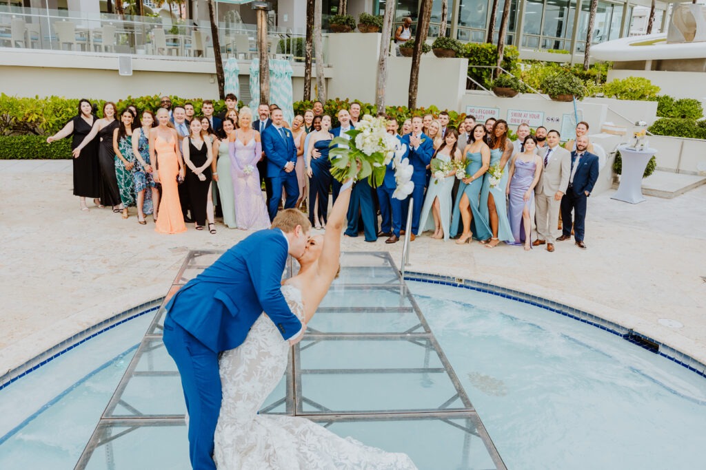 A bride and groom kissing