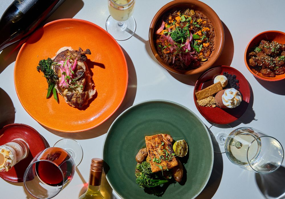 dishes and drinks on table