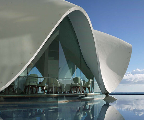 Levant Restaurant conch exterior from the perspective of the infinity pool looking out to the ocean