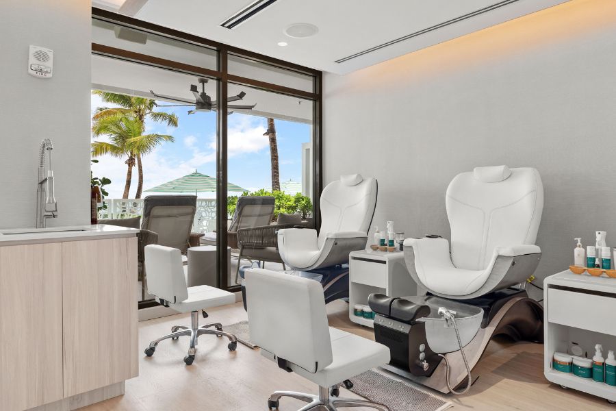 Pedicure area at elemara spa with ocean view
