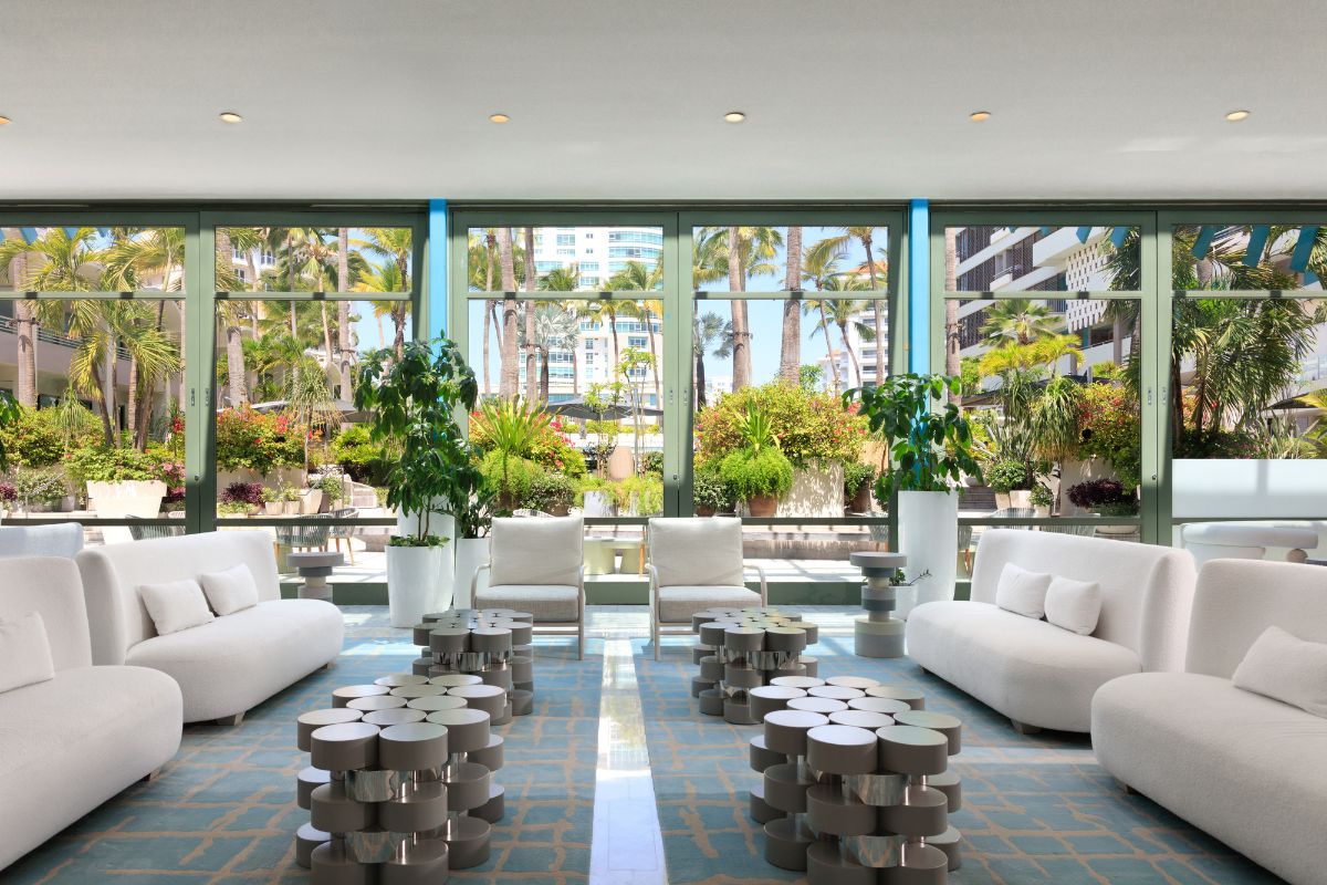 Lobby lounge area in hotel