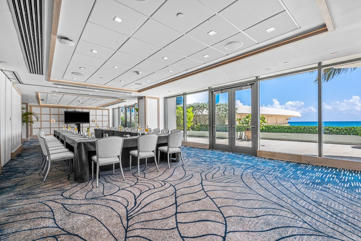 Meeting Room with table and chairs and ocean view