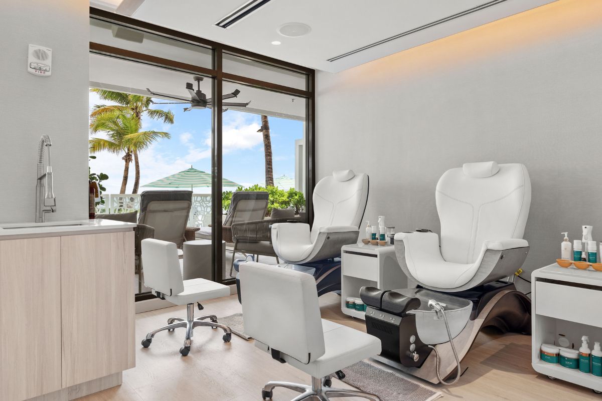 Pedicure area at elemara spa with ocean view