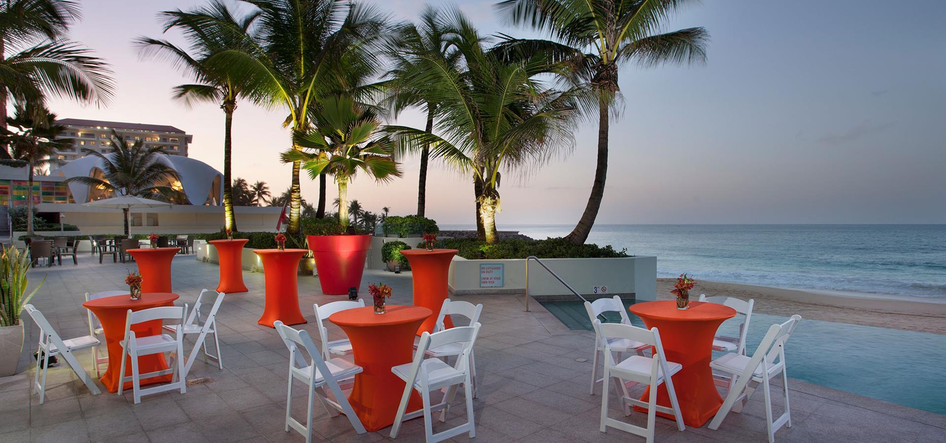 Outside seating by the ocean