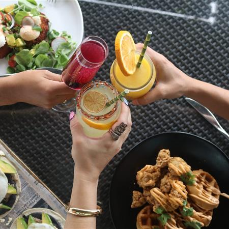 People drinking and eating