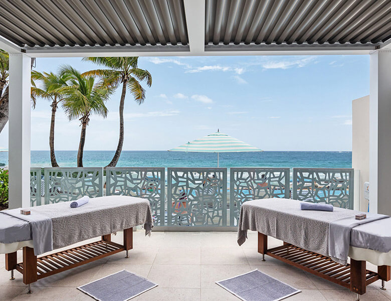 Outdoor spa area with an ocean view