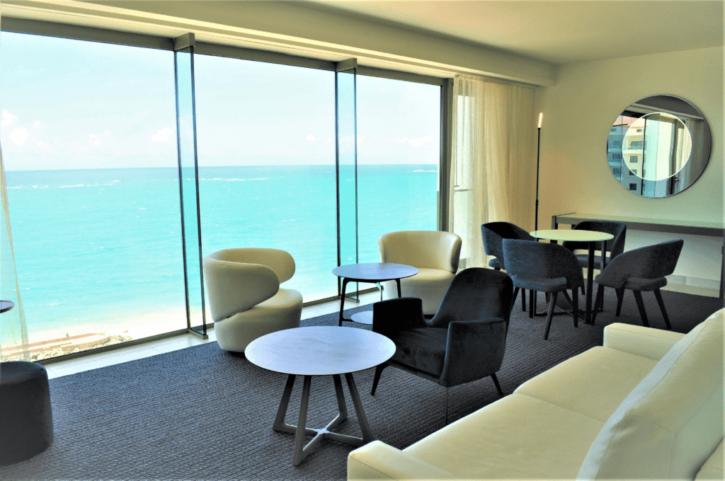 Executive suite corner suite living room with ocean view